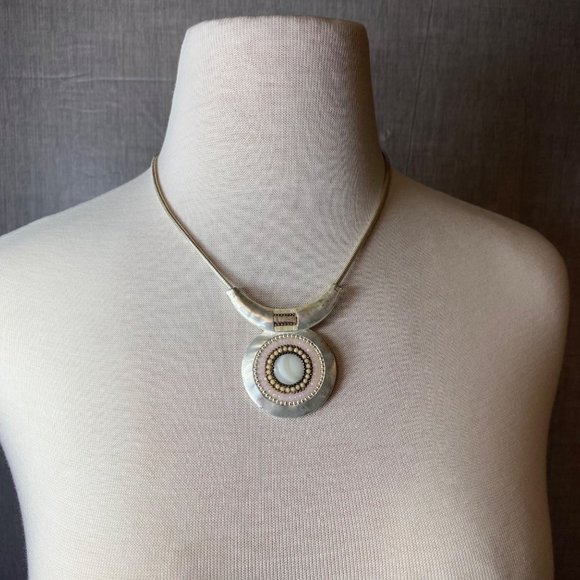 Silver Color Statement Piece Necklace Pendant Chain Multicolor Stones Extender - Picture 9 of 16